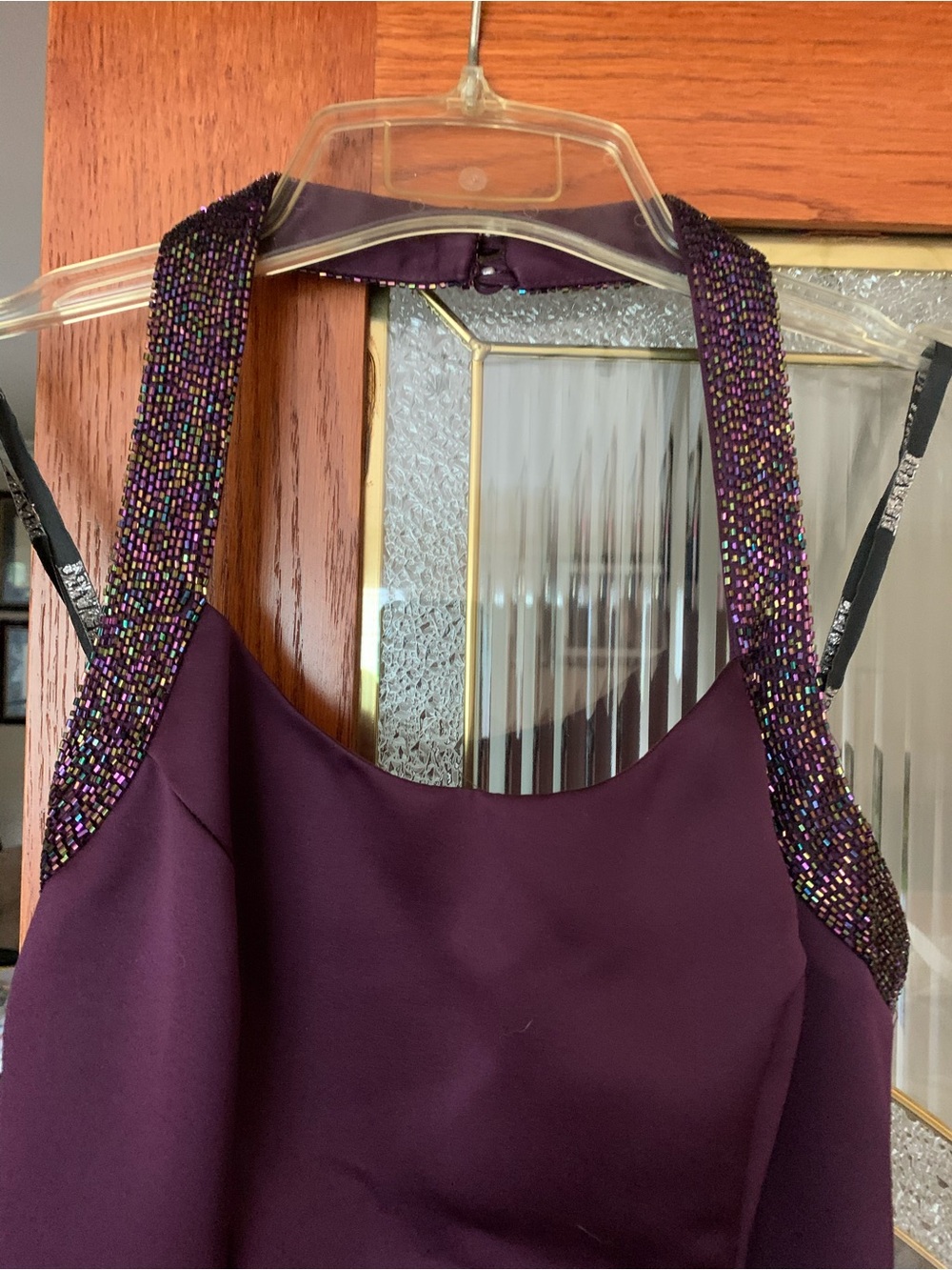 Sleeveless Plum Evening Dress with Beaded Straps